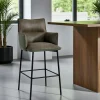 Tabouret bar bi-matière vert avec dossier (lot de 2) KERALA