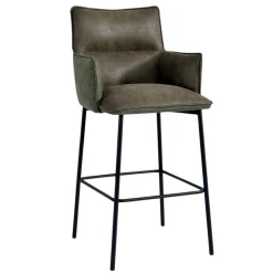 Tabouret bar bi-matière vert avec dossier (lot de 2) KERALA