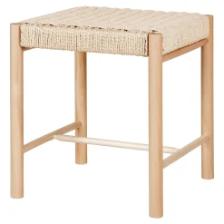Tabouret bas carré en bois clair et corde tressée TALLINN