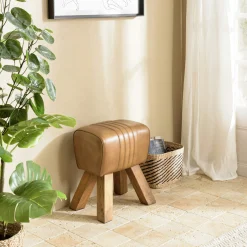 Tabouret cuir havane pieds en bois TIM