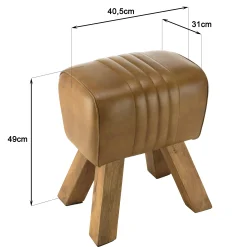 Tabouret cuir havane pieds en bois TIM