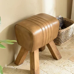 Tabouret cuir havane pieds en bois TIM