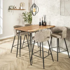 Tabouret de bar beige sable en velours tissé avec dossier ouvert (lot de 2) GALWAY