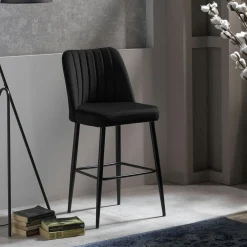 Tabouret de bar confort en velours noir (lot de 2) ROSARIO