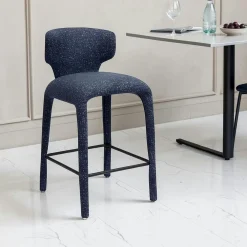 Tabouret de bar design en tissu bleu avec dossier (x2) TULSA