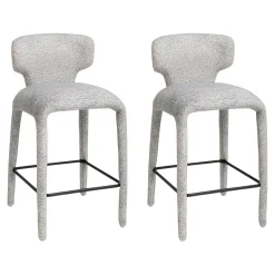 Tabouret de bar design en tissu gris avec dossier (x2) TULSA