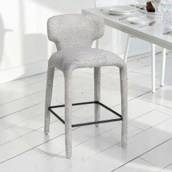 Tabouret de bar design en tissu gris avec dossier (x2) TULSA
