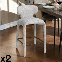 Tabouret de bar design en tissu gris avec dossier (x2) TULSA