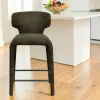 Tabouret de bar design en tissu kaki avec dossier (x2) TULSA