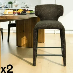 Tabouret de bar design en tissu kaki avec dossier (x2) TULSA