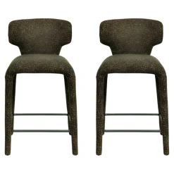 Tabouret de bar design en tissu kaki avec dossier (x2) TULSA