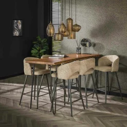 Tabouret de bar en tissu bouclette sable avec dossier ouvert (lot de 2) GALWAY