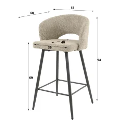 Tabouret de bar en tissu bouclette sable avec dossier ouvert (lot de 2) GALWAY