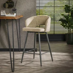 Tabouret de bar en tissu bouclette sable avec dossier ouvert (lot de 2) GALWAY