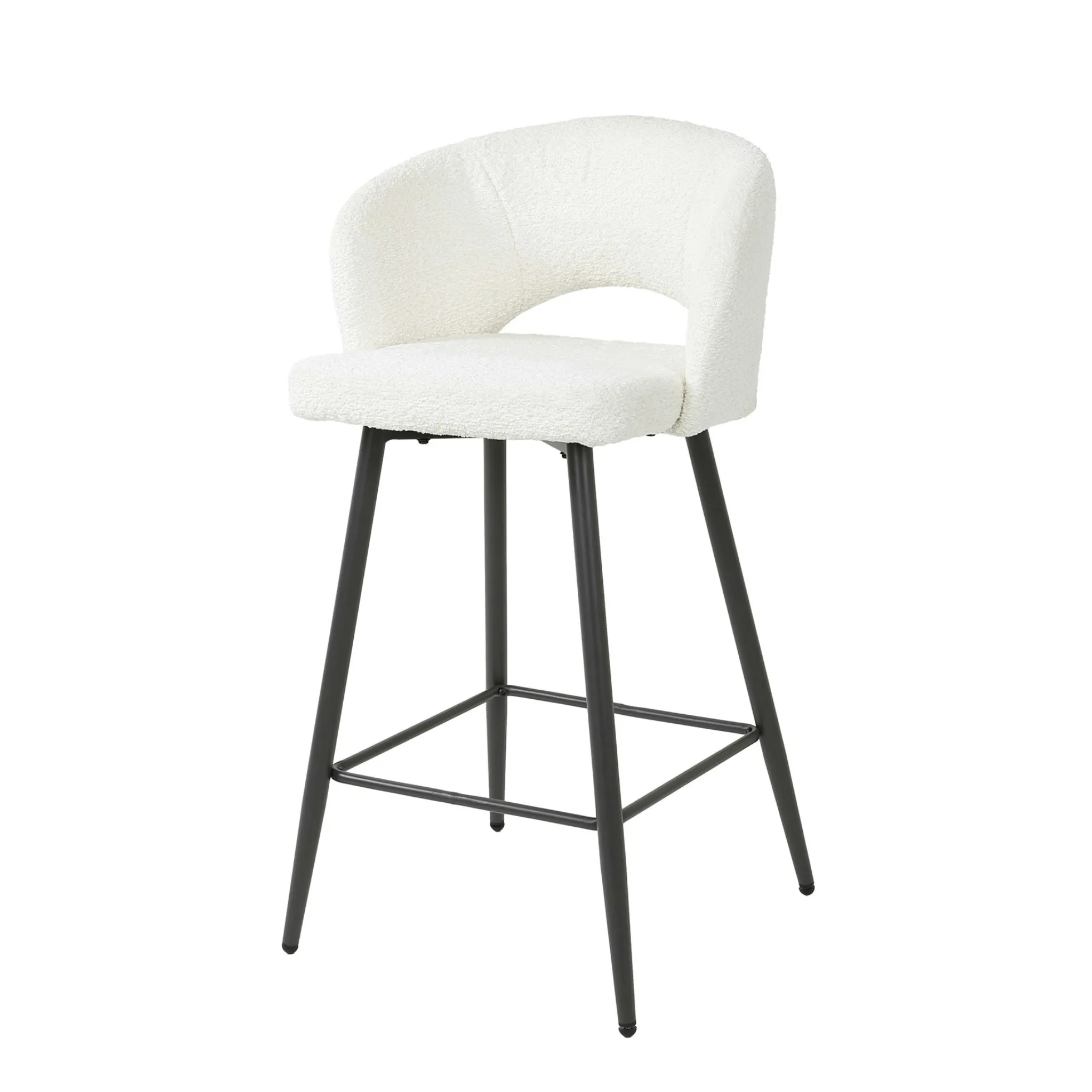 Tabouret de bar en tissu bouclette blanc avec dossier ouvert (lot de 2) GALWAY