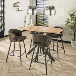 Tabouret de bar marron en velours tissé avec dossier ouvert (lot de 2) GALWAY