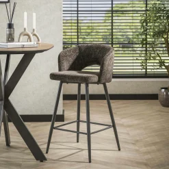 Tabouret de bar marron en velours tissé avec dossier ouvert (lot de 2) GALWAY