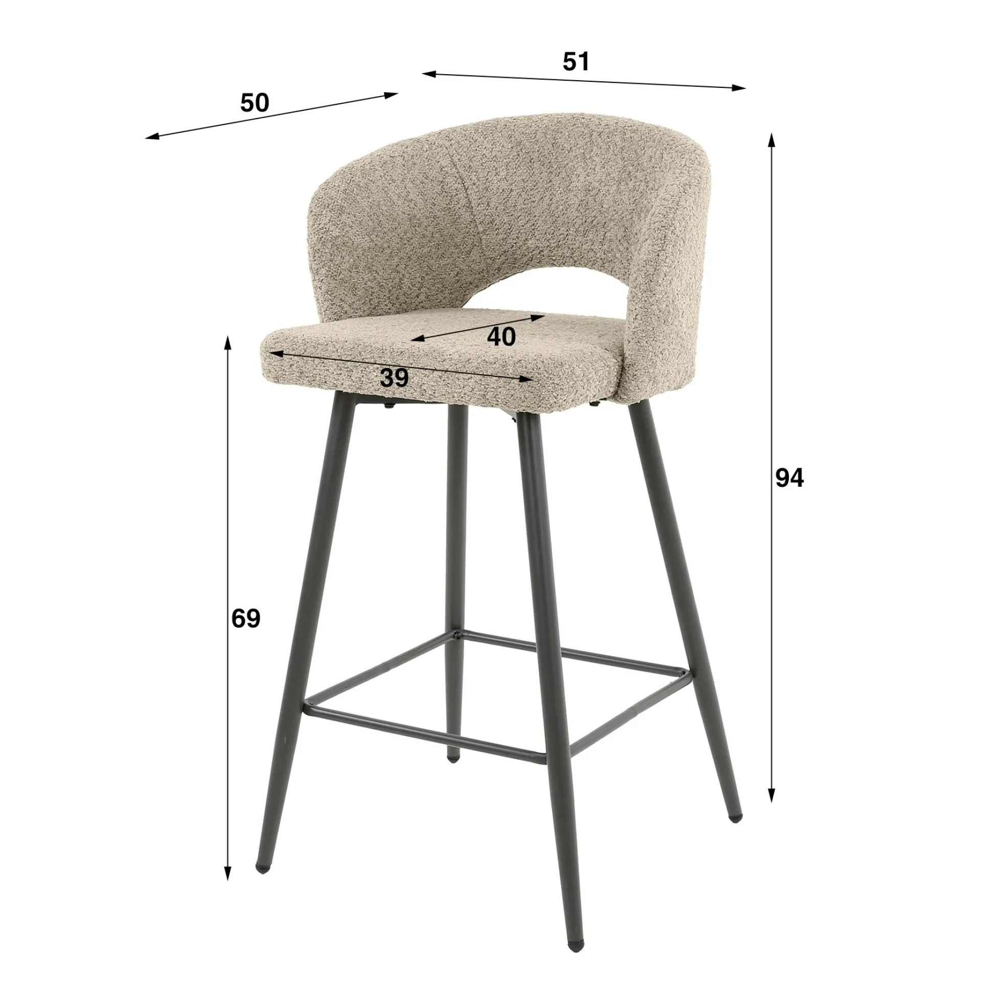 Tabouret de bar marron en velours tissé avec dossier ouvert (lot de 2) GALWAY