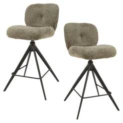 Tabouret de bar pivotant en bouclette taupe (lot de 2) GALWAY
