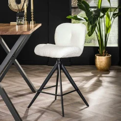 Tabouret de bar pivotant en bouclette blanche (lot de 2) GALWAY