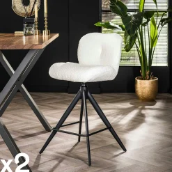 Tabouret de bar pivotant en bouclette blanche (lot de 2) GALWAY