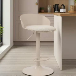 Tabouret de bar réglable métal et tissu beige (lot de 2) LEEDS