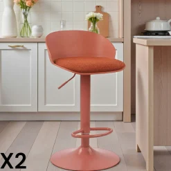 Tabouret de bar réglable métal et tissu terracotta (lot de 2) LEEDS