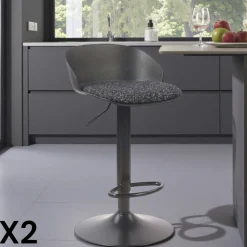 Tabouret de bar réglable métal et tissu noir (lot de 2) LEEDS