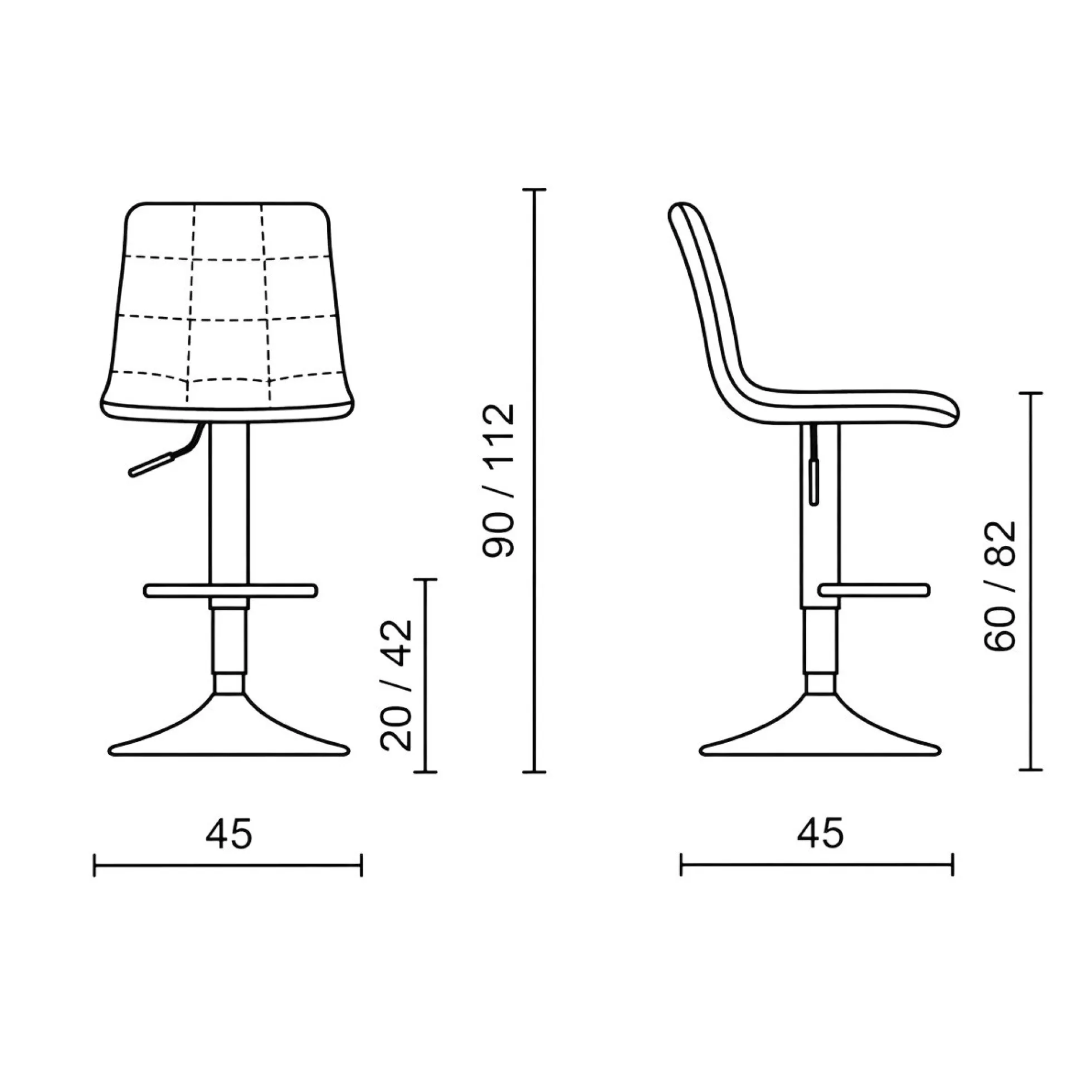 Tabouret de bar réglable tissu bleu damier (lot de 2) LORA