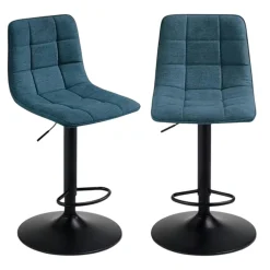 Tabouret de bar réglable tissu bleu damier (lot de 2) LORA