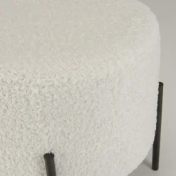 Tabouret de salon rond blanc tissu bouclettes TIM