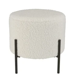 Tabouret de salon rond blanc tissu bouclettes TIM