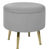Tabouret pouf rond tissu gris pieds dorés TIM (lotde 2)