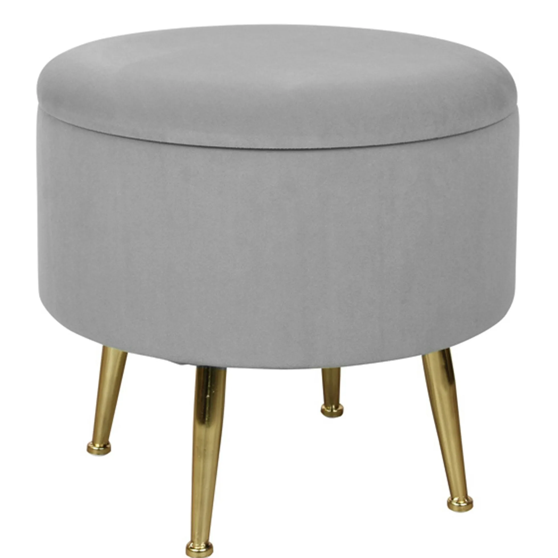 Tabouret pouf rond tissu gris pieds dorés TIM (lotde 2)