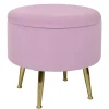 Tabouret pouf rond tissu rose pieds dorés TIM(lotde 2)