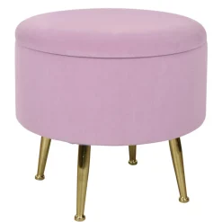Tabouret pouf rond tissu rose pieds dorés TIM(lotde 2)