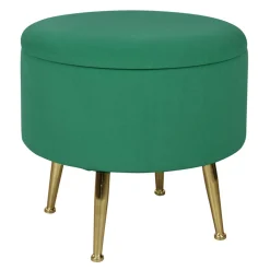 Tabouret pouf rond tissu vert pieds dorés TIM (lotde 2)
