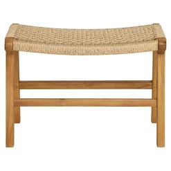 Tabouret repose-pieds en teck et fibre naturelle tressée MENDOZA