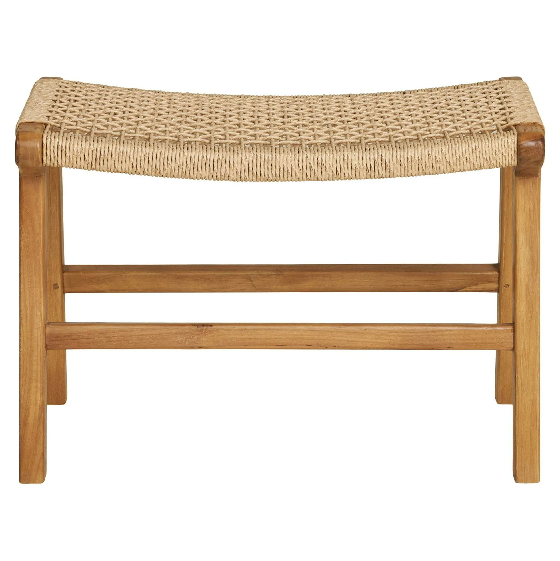 Tabouret repose-pieds en teck et fibre naturelle tressée MENDOZA