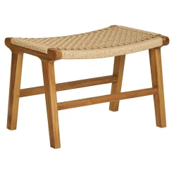 Tabouret repose-pieds en teck et fibre naturelle tressée MENDOZA