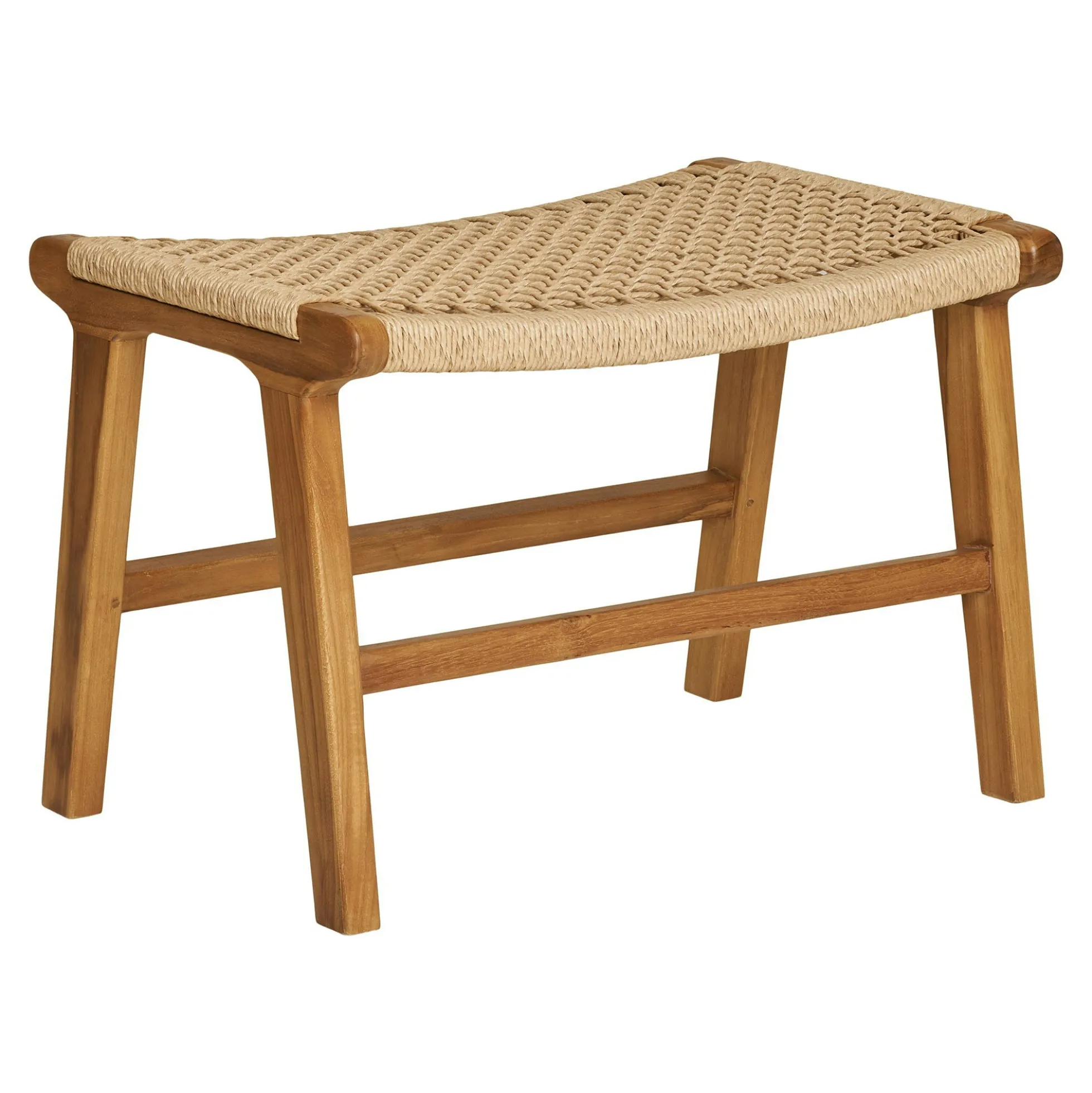 Tabouret repose-pieds en teck et fibre naturelle tressée MENDOZA