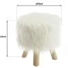 Tabouret rond effet fourrure et pieds bois TIM