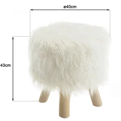 Tabouret rond effet fourrure et pieds bois TIM
