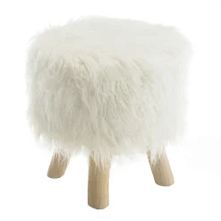 Tabouret rond effet fourrure et pieds bois TIM