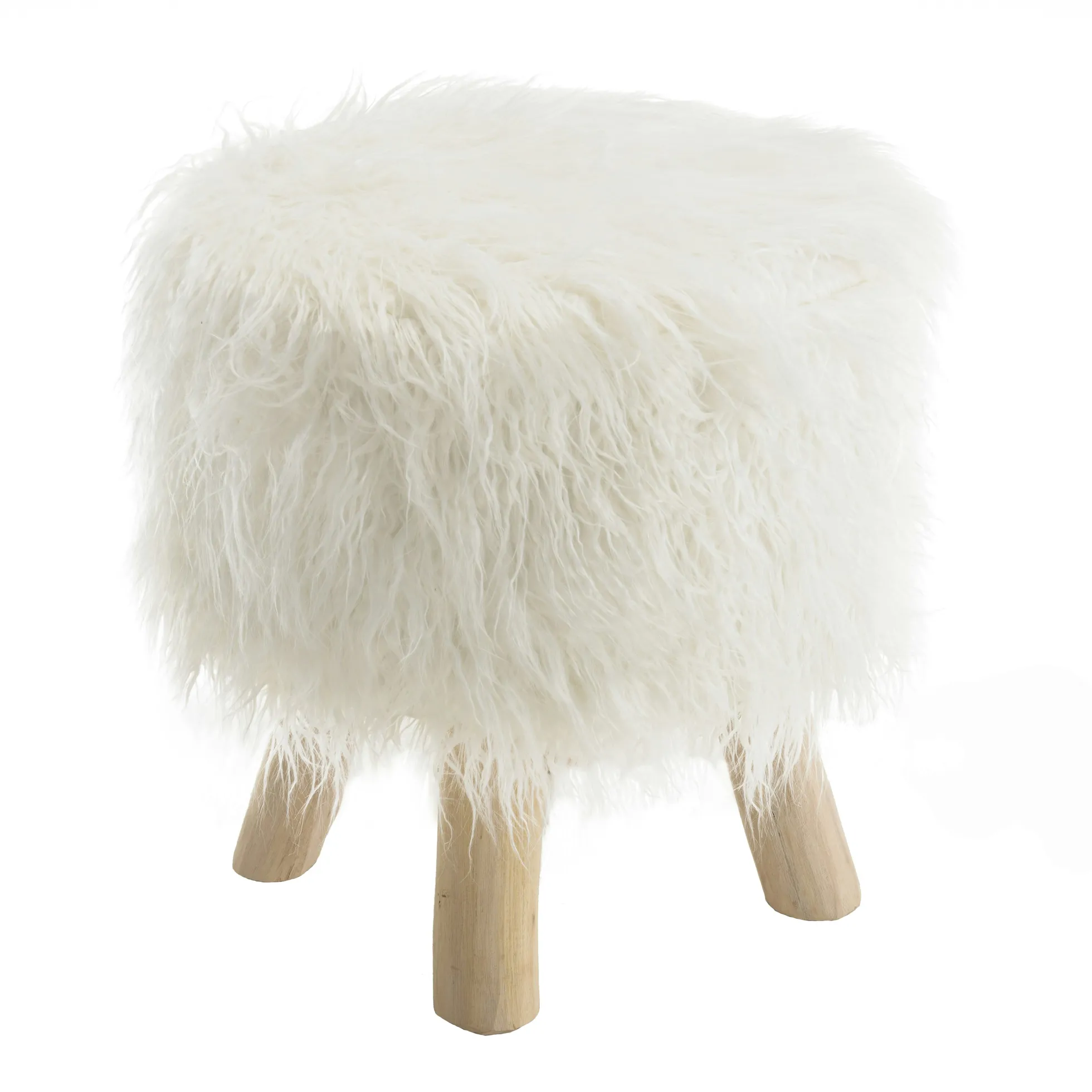 Tabouret rond effet fourrure et pieds bois TIM