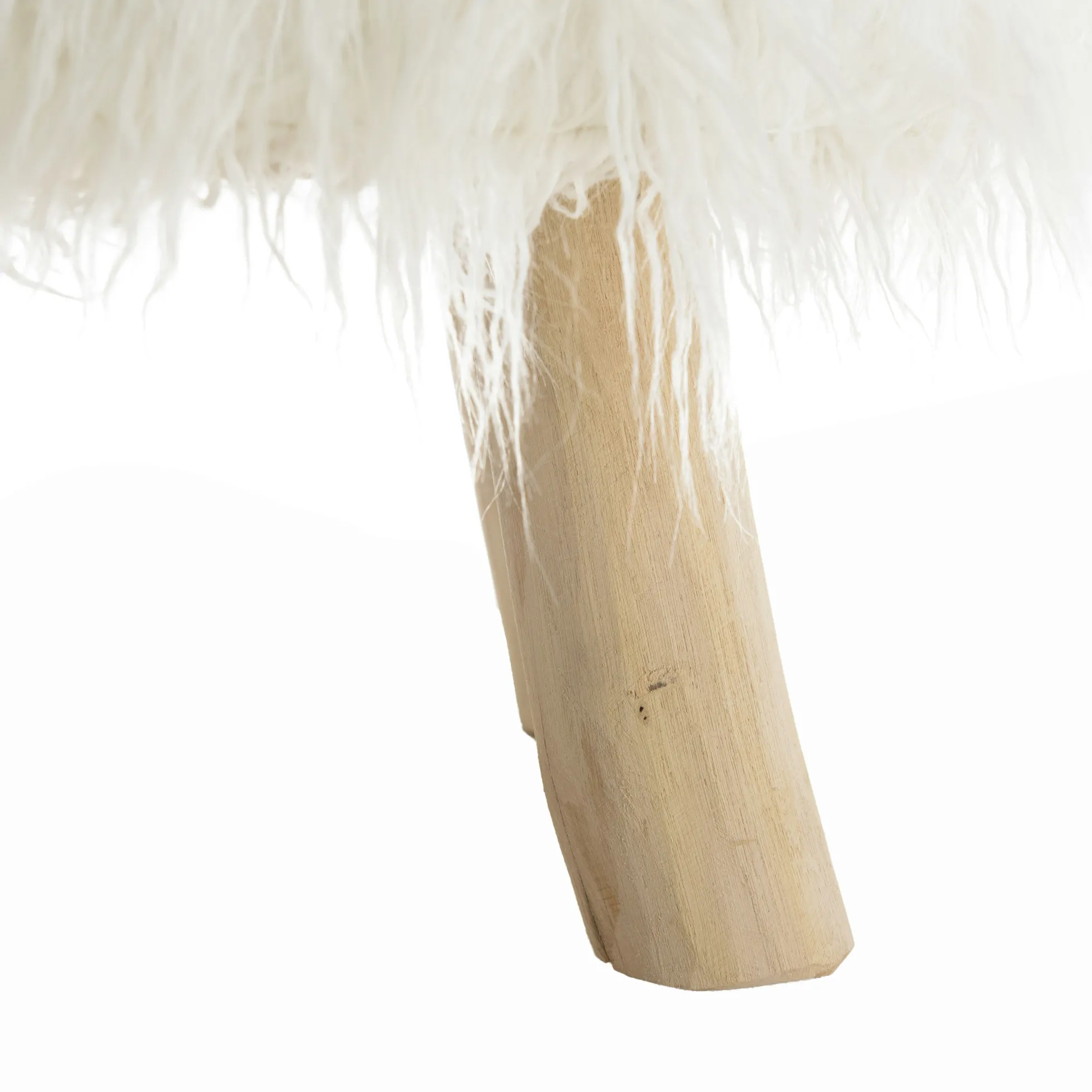 Tabouret rond effet fourrure et pieds bois TIM