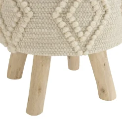 Tabouret rond laine ivoire avec losanges TIM