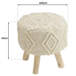 Tabouret rond laine ivoire avec losanges TIM