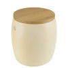 Tabouret tonneau en béton beige et bois BRASILIA