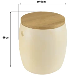Tabouret tonneau en béton beige et bois BRASILIA